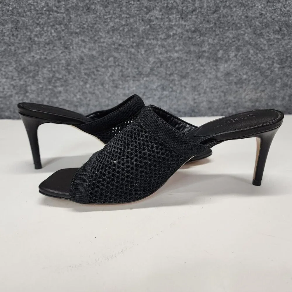 Schutz Sinara True Black Strap Slip On Open Toe Stiletto Mid Heeled‎ Sandals 7B